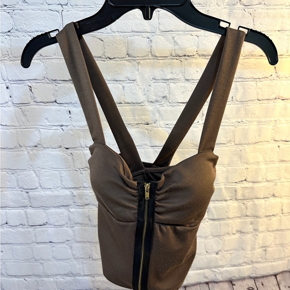 Windsor Mocha Sleeveless Top with Zipper